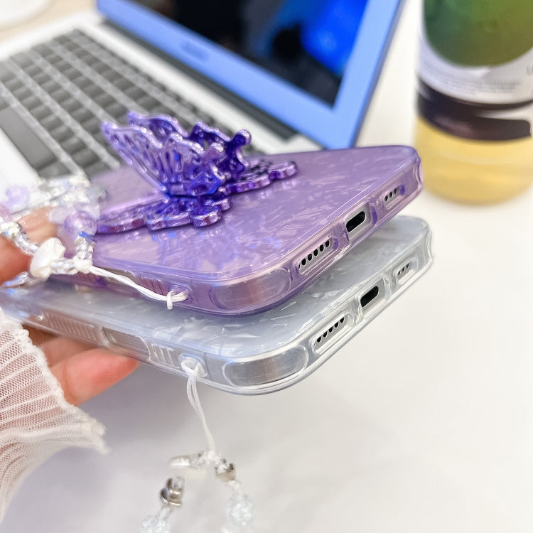 For iPhone 16 Pro Max Plating Glitter Lens Film Texture Butterfly Holder Wristband Phone Case(White Water Ripples) - iPhone 16 Pro Max Cases by PMC TechLife | Online Shopping South Africa | PMC TechLife | Buy Now Pay Later Mobicred