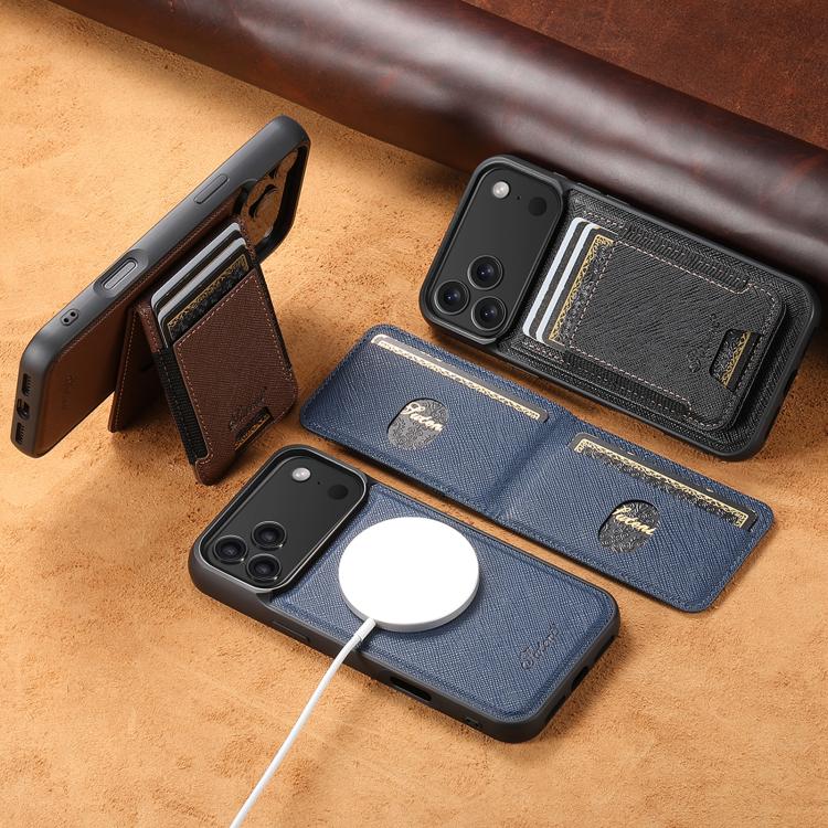 For iPhone 13 Pro Suteni H17 Cross Grain Leather MagSafe Detachable Wallet Phone Case(Black) - free shipping - PMC Jewellery - Order now!