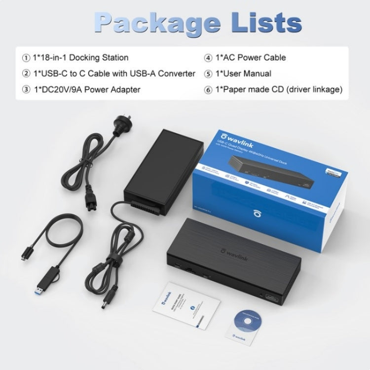 WAVLINK UG69PD8 Pro 18-in-1 DP / HD 5K Quadruple Display USB C Universal Docking Station, Plug:EU Plug - free shipping - PMc TechLife - Order now!