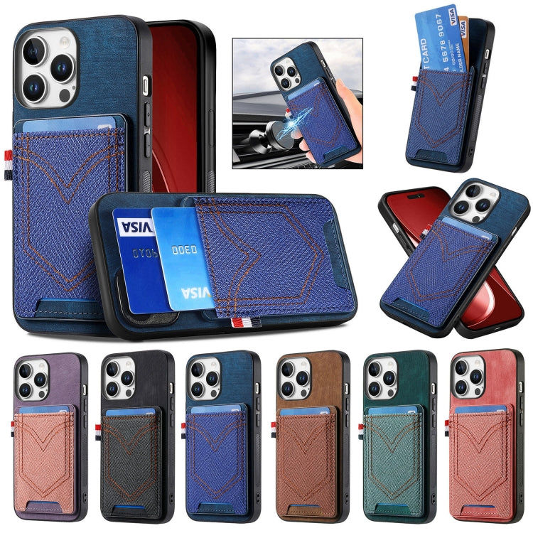 For iPhone 16e Denim Texture Leather Skin Phone Case with Card Slot(Green) - iPhone 16e Cases by PMC TechLife | Online Shopping South Africa | PMC TechLife | Buy Now Pay Later Mobicred