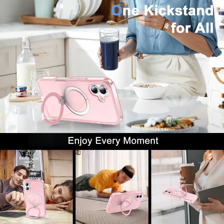 For iPhone 16 Plus Frosted Skin Feel MagSafe Holder 360 Full Body Phone Case(Pink) - free shipping - PMC Jewellery - Order now!