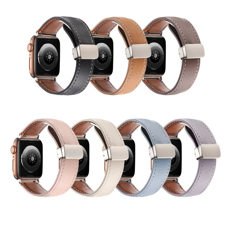 Magnetic Buckle Stitched Genuine Leather Watch Band For Apple Watch 46mm / 49mm / 45mm / 44mm(Pink) - Watch Bands by PMC TechLife | Online Shopping South Africa | PMC TechLife | Buy Now Pay Later Mobicred