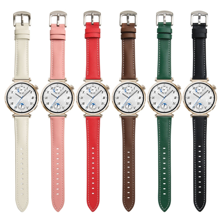 For Huawei Watch GT 5 41mm Women Silver Buckle Genuine Leather Watch Band(Red) - free shipping - PMC TechLife - Order now!
