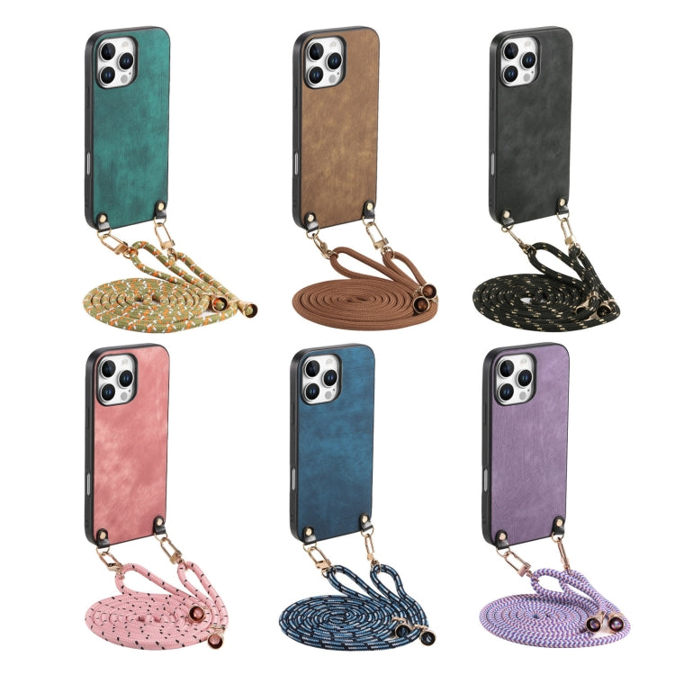 For iPhone 16e Vintage Leather PC Back Cover Phone Case with Crossbody Strap(Pink) - iPhone 16e Cases by PMC TechLife | Online Shopping South Africa | PMC TechLife | Buy Now Pay Later Mobicred