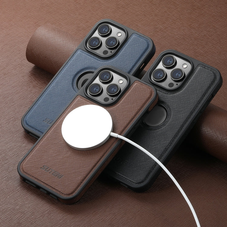 For iPhone 16 Pro Max Suteni G1 Cross Texture MagSafe Phone Case(Blue) - free shipping - PMC Jewellery - Order now!