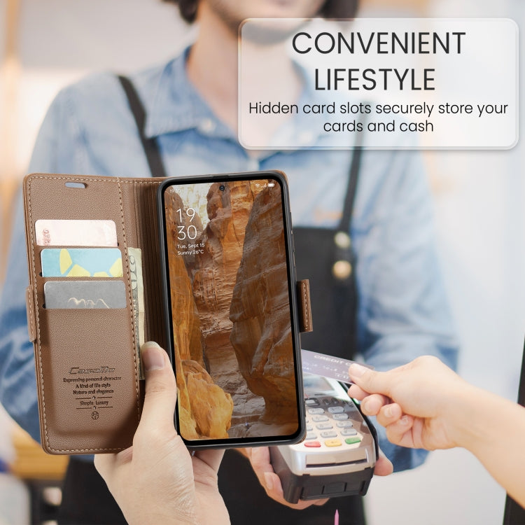 For OPPO Reno12 Pro 5G Global CaseMe 023 Butterfly Buckle Litchi Texture RFID Anti-theft Leather Phone Case(Brown) - free shipping - PMC Jewellery - Order now!