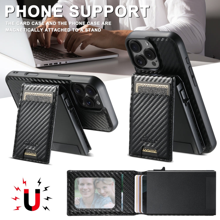 For iPhone 16 Suteni H19 Carbon Fiber Grain 2-in-1 MagSafe Removable Card Box Back Phone Case(Black) - free shipping - PMC Jewellery - Order now!