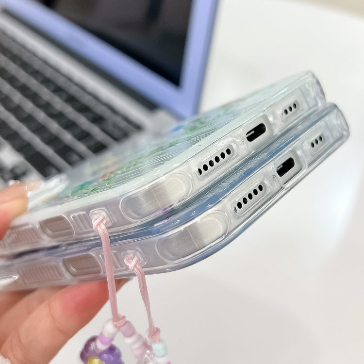 For iPhone 16e Electroplating Flower Texture Wristband TPU Phone Case(Yellow Wildflower SH6) - iPhone 16e Cases by PMC TechLife | Online Shopping South Africa | PMC TechLife | Buy Now Pay Later Mobicred