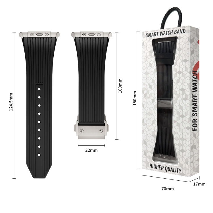 For Samsung Galaxy Watch Ultra 47mm Titanium Connector Silver Buckle Silicone Watch Band(Black) - free shipping - PMC TechLife - Order now!