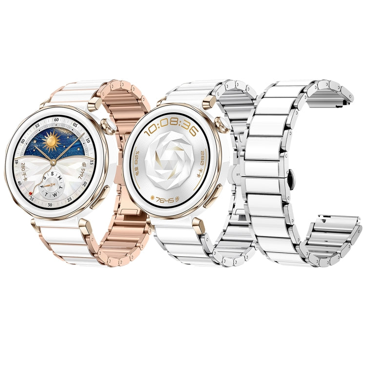 For Huawei Watch GT 5 41mm / GT 5 Pro 42mm Butterfly Buckle Ceramic White Metal Watch Band(White+Silver) - free shipping - PMC TechLife - Order now!