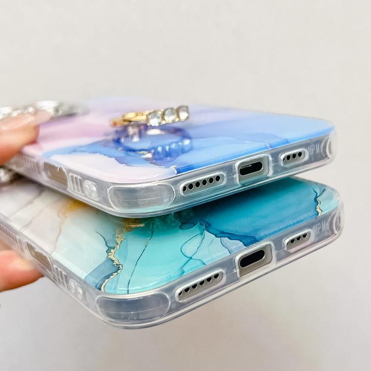 For iPhone 16e Electroplated Marble Texture Ring Holder Phone Case(Pink Purple S4) - iPhone 16e Cases by PMC TechLife | Online Shopping South Africa | PMC TechLife | Buy Now Pay Later Mobicred