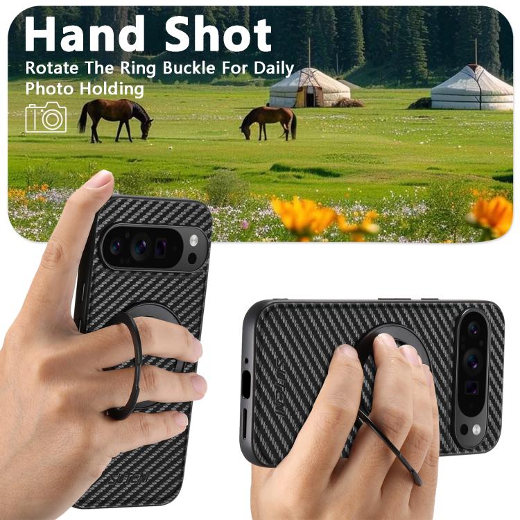 For Google Pixel 8 Suteni G3 Carbon Fiber Leather 360 Rotation Holder MagSafe Phone Case(Black) - Google Cases by Suteni | Online Shopping South Africa | PMC TechLife | Buy Now Pay Later Mobicred