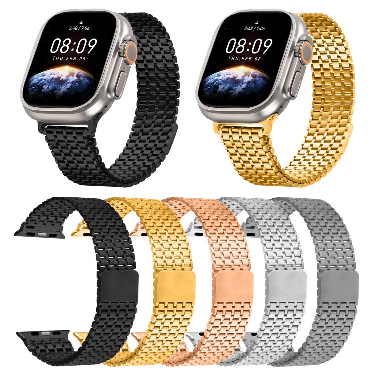 For Apple Watch 46mm / 49mm / 45mm / 44mm Nine-Bead Magnetic Loop Steel Watch Band(Gold) - free shipping - PMC TechLife - Order now!