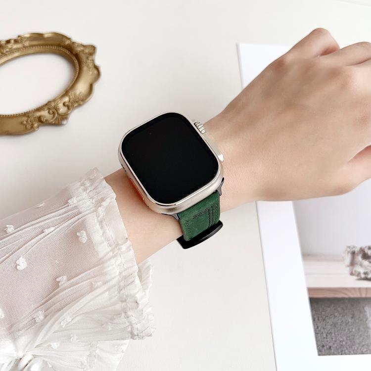 For Apple Watch 42mm / 41mm / 40mm / 38mm 7-Line Tri-Star Buckle Pull Up Leather Watch Band(Black Red Thread) - Watch Bands by PMC TechLife | Online Shopping South Africa | PMC TechLife | Buy Now Pay Later Mobicred