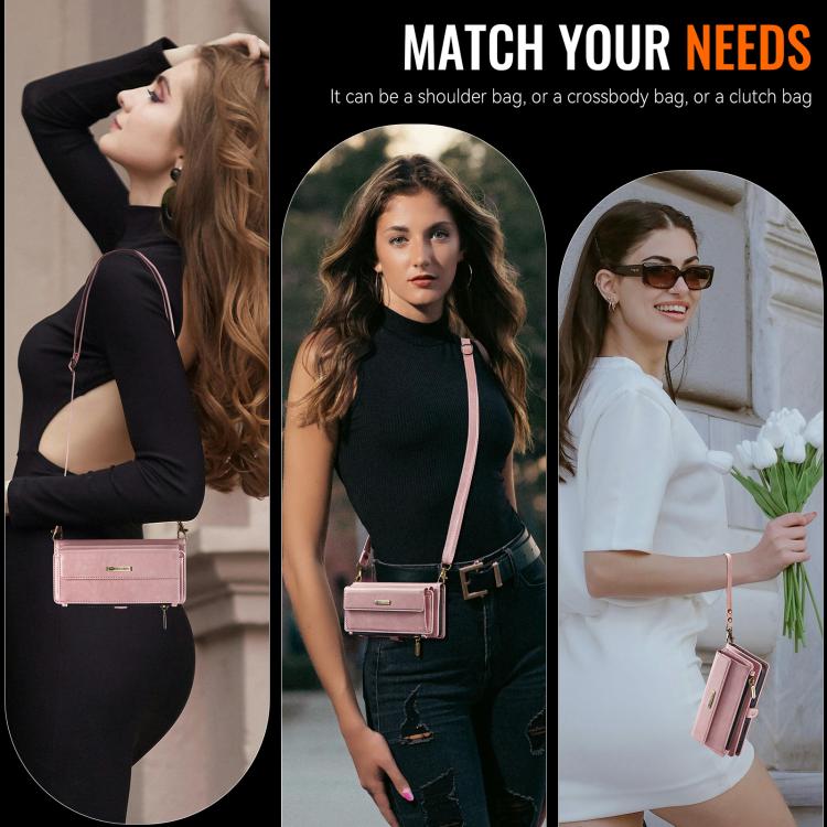 For iPhone 16e CaseMe C39 RFID Blocking Zipper Wallet Leather Phone Case with Crossbody Strap(Pink) - free shipping - PMc TechLife - Order now!