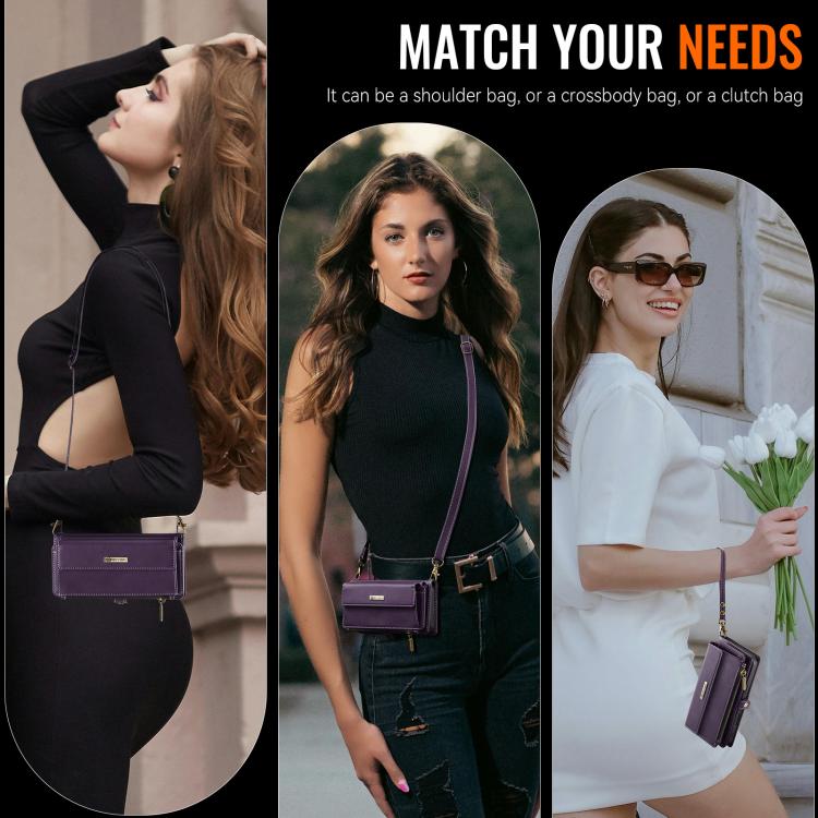 For iPhone 16e CaseMe C39 RFID Blocking Zipper Wallet Leather Phone Case with Crossbody Strap(Purple) - free shipping - PMc TechLife - Order now!