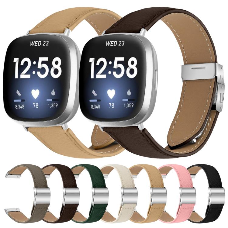 For Fitbit Versa 3 / 4 Lychee Texture Silver Turtle Back Buckle Leather Watch Band(Green) - free shipping - PMC TechLife - Order now!