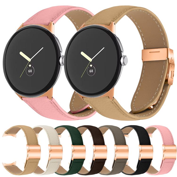 For Google Pixel Watch / Watch 2 / 3 41mm Lychee Texture Rose Gold Turtle Back Buckle Leather Watch Band(Black) - free shipping - PMC TechLife - Order now!