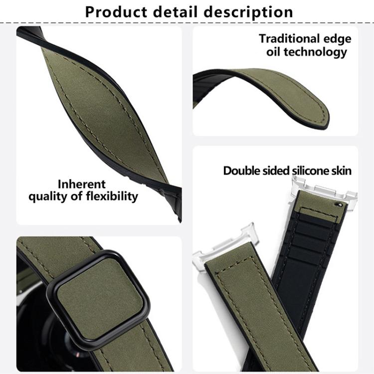 For Samsung Galaxy Watch8 / Watch8 Classic Square Magnetic Buckle Leather Skin Silicone Watch Band(Crazy Horse Green) - free shipping - PMC TechLife - Order now!