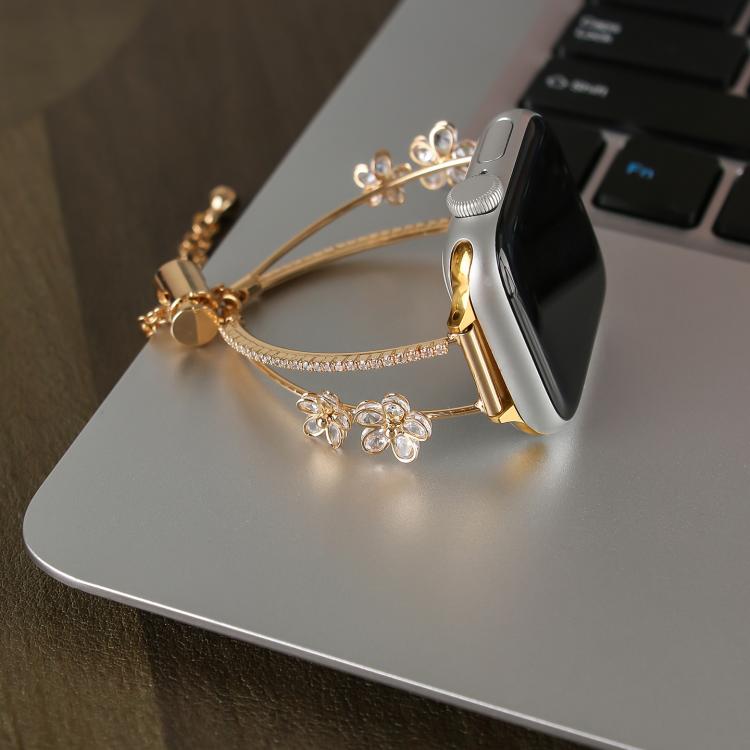 For Apple Watch 46mm / 49mm / 45mm / 44mm Copper-Inlaid Zircon 5-petal Flower Bracelet Watch Band(Silver) - free shipping - PMC TechLife - Order now!