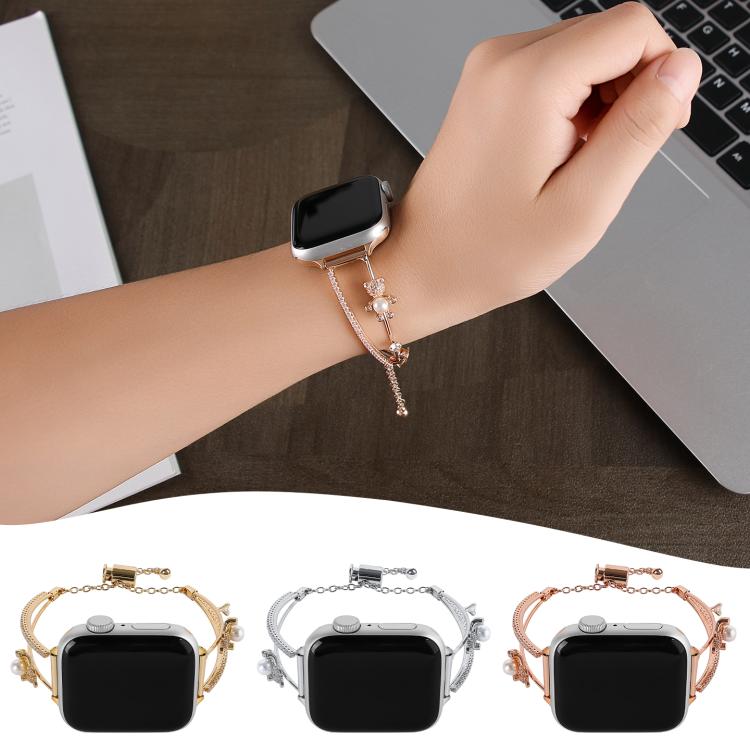 For Apple Watch 46mm / 49mm / 45mm / 44mm Copper-Inlaid Bear Zircon Bracelet Watch Band(Gold) - free shipping - PMC TechLife - Order now!