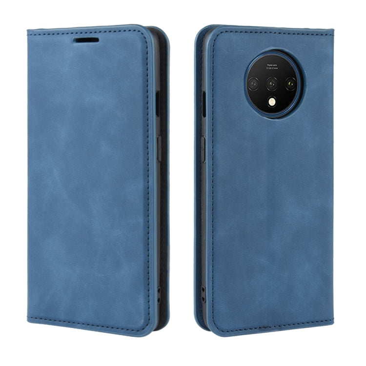 For OnePlus 7T Retro-skin Business Magnetic Suction Leather Case with Purse-Bracket-Chuck(Dark Blue) - OnePlus Cases by PMC TechLife | Online Shopping South Africa | PMC TechLife | Buy Now Pay Later Mobicred