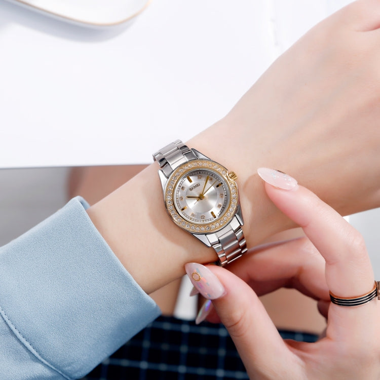 SKMEI 1534 elegant waterproof quartz steel band watch with diamond inlay(Silver Gold) - free shipping - PMC TechLife - Order now!