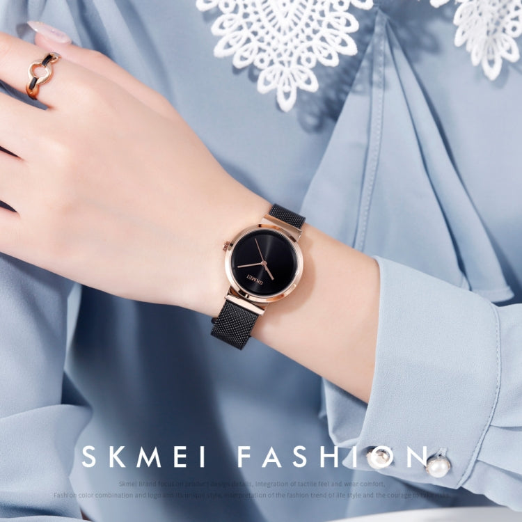 Skmei 1595 Fashion Elegant Scale Free Steel Mesh Belt Women's Watch Waterproof Business Student Quartz Watch Female(Rose Gold Blue) - free shipping - PMC TechLife - Order now!
