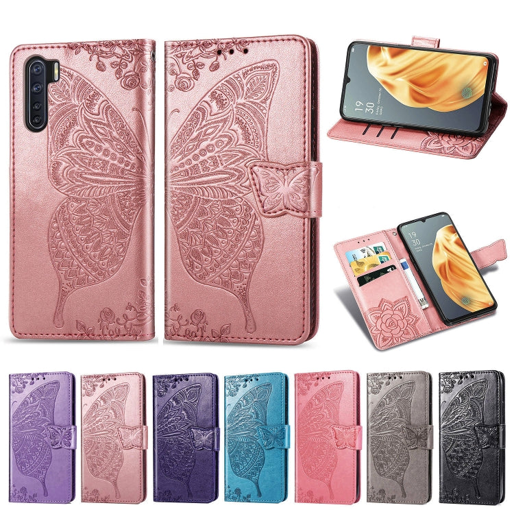 For OPPO F15/A91 Butterfly Love Flower Embossed Horizontal Flip Leather Case with Bracket / Card Slot / Wallet / Lanyard(Light Purple) - OPPO Cases by PMC TechLife | Online Shopping South Africa | PMC TechLife