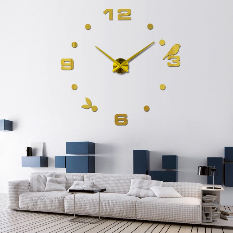 Art Wall Clock Background Wall Stickers TV Wall Stickers 3D Bird Leaves Wall Clock Home Accessories(Silver) - Wall Clock by PMc TechLife | Online Shopping South Africa | PMc TechLife | Buy Now Pay Later Mobicred