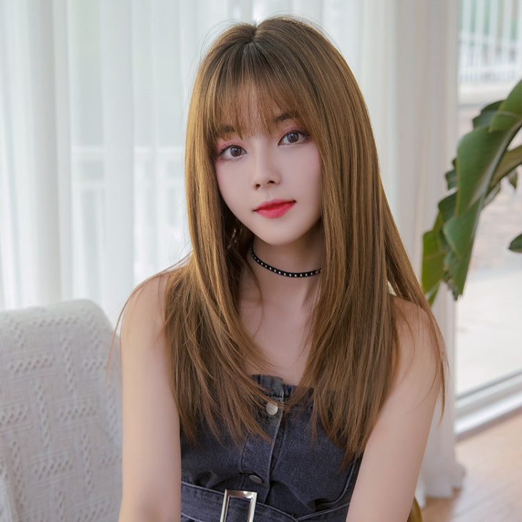 Ladies Long Straight Hair Air Bangs Wig Hair Set, Colour: Black Brown - free shipping - PMC TechLife - Order now!