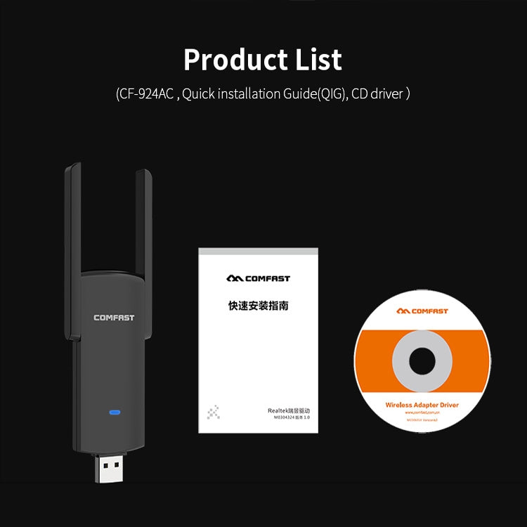 COMFAST CF-924AC V2 1200Mbps Dual Frequency Gigabit USB Computer WIFI Receiver High Power Wireless Network Card - free shipping - PMC Jewellery - Order now!
