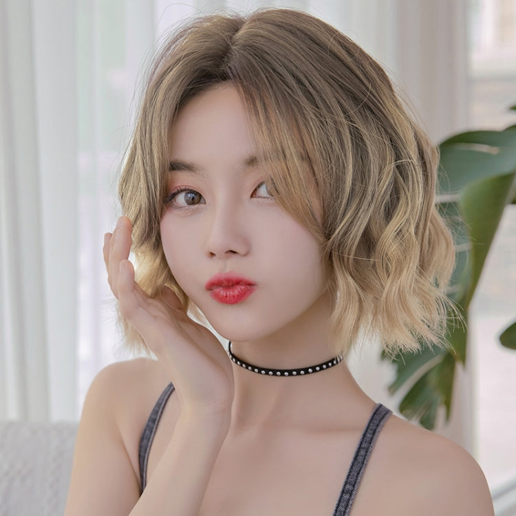 Wigs Women Full Top Short Curly Hair Simulation Chemical Fiber Headgear Natural Lifelike Short Round Face(Light Tea Gradient 32CM) - free shipping - PMC TechLife - Order now!