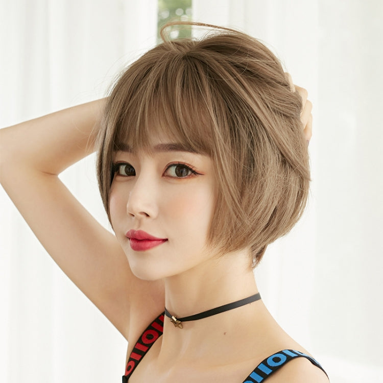 Wig Female Short Hair Round Face Full Top Headgear Short Hair Temperament Bangs Hair Cover(Black Brown 28CM) - free shipping - PMC TechLife - Order now!