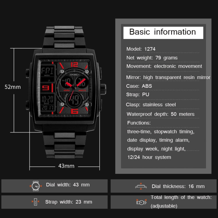 SKMEI 1274 Men Fashion Electronic Watch Multifunctional Outdoor Sports Watch(Red) - free shipping - PMC TechLife - Order now!