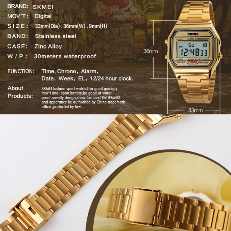 SKMEI 1123 Men Business Lightweight Watch Waterproof Steel Band Electronic Watch (Coffee Gold) - free shipping - PMC TechLife - Order now!