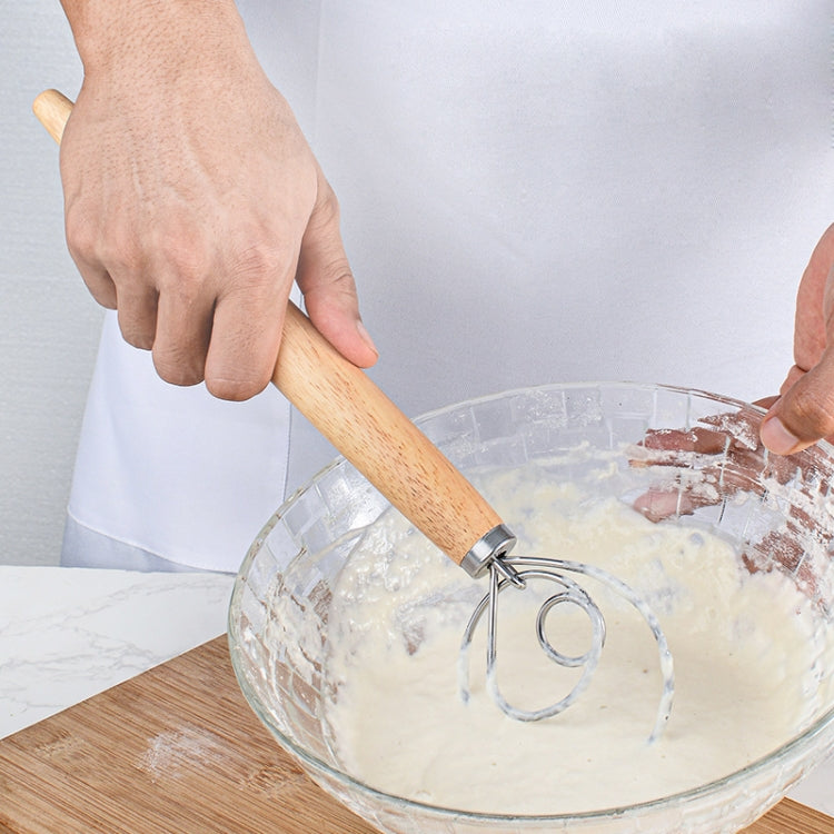 2 PCS 13 Inch Oak Handle Flour Mixer Dough Stainless Steel Mixing Rod Coil Whisk Double Circle Agitator - Gadgets by PMC TechLife | Online Shopping South Africa | PMC TechLife | Buy Now Pay Later Mobicred