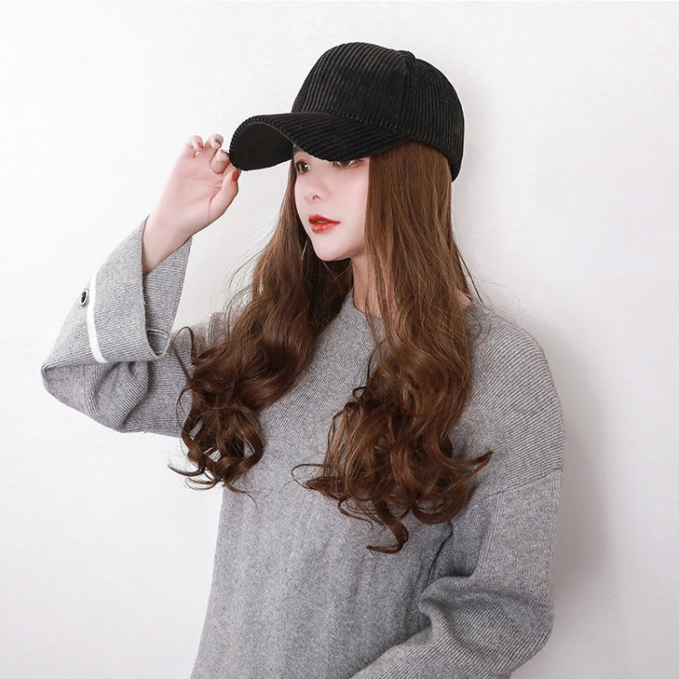 8261E Fashion Hat Wig Female Detachable Pear Flower Roll Long Hair Wig(Dark Brown) - free shipping - PMC TechLife - Order now!