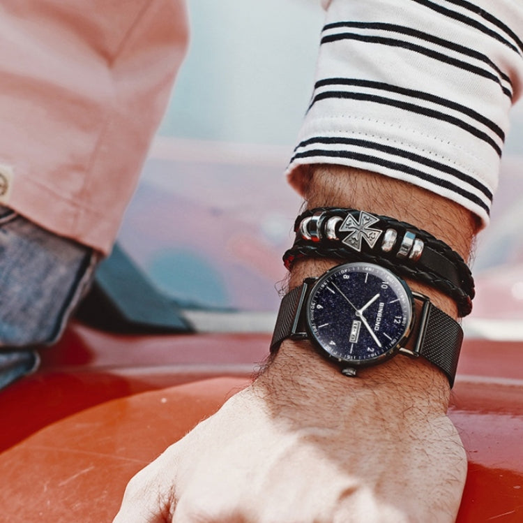 BINBOND B3820 Men Simple Luminous Quartz Watch Student Trendstarry Starry Sky Pattern Watch(Black Leather Rose Shell Rose Nails) - free shipping - PMC TechLife - Order now!