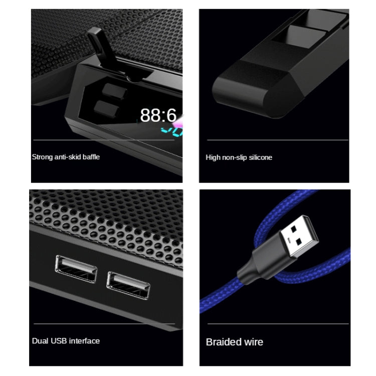 COOLCOLD RGB Notebook Radiator Six Fan Adjustable Laptop Cooling Base 5V Speed Colorful Version - Cooling Pads by COOLCOLD | Online Shopping South Africa | PMC Jewellery | Buy Now Pay Later Mobicred