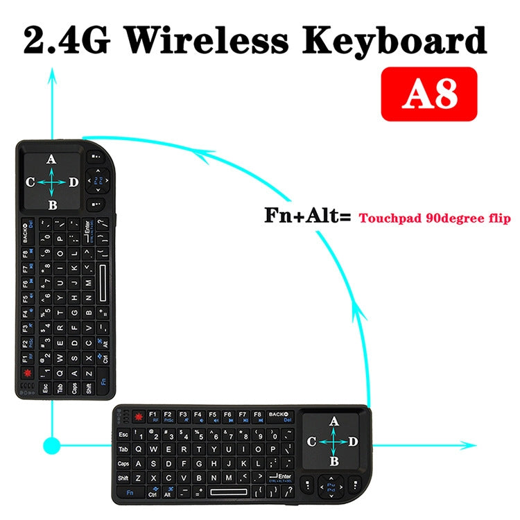 A8 Mini Wireless Mouse And Keyboard With Laser Touchpad Keyboard, Colour: English Colorful Backlight - Laser Keyboard by PMC Jewellery | Online Shopping South Africa | PMC Jewellery | Buy Now Pay Later Mobicred