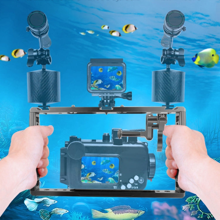 Diving Dual Handheld Grip Bracket Stabilizer Extension Phone Clamp Camera Rig Cage Underwater Case for GoPro HERO9 /8 /7, Colour: Black Bracket + Shutter - Camera Cage by PMC TechLife | Online Shopping South Africa | PMC TechLife | Buy Now Pay Later Mobicred