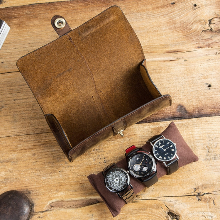 CONTACTS FAMILY CF1117 Retro Crazy Horse Texture Leather Watch Box Round Buckle Storage Box,Capacity: Can Hold 3 Watches(Coffee) - free shipping - PMC TechLife - Order now!