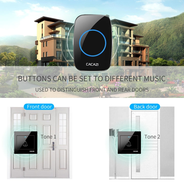 CACAZI H10 1 For 2 Home Wireless Music Doorbell without Battery, Plug:EU Plug(Black) - Wireless Doorbell by CACAZI | Online Shopping South Africa | PMC TechLife | Buy Now Pay Later Mobicred
