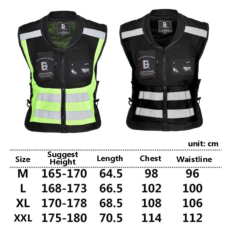 GHOST RACING GR-Y06 Motorcycle Riding Vest Safety Reflective Vest, Size: L(Black) - free shipping - PMC TechLife - Order now!