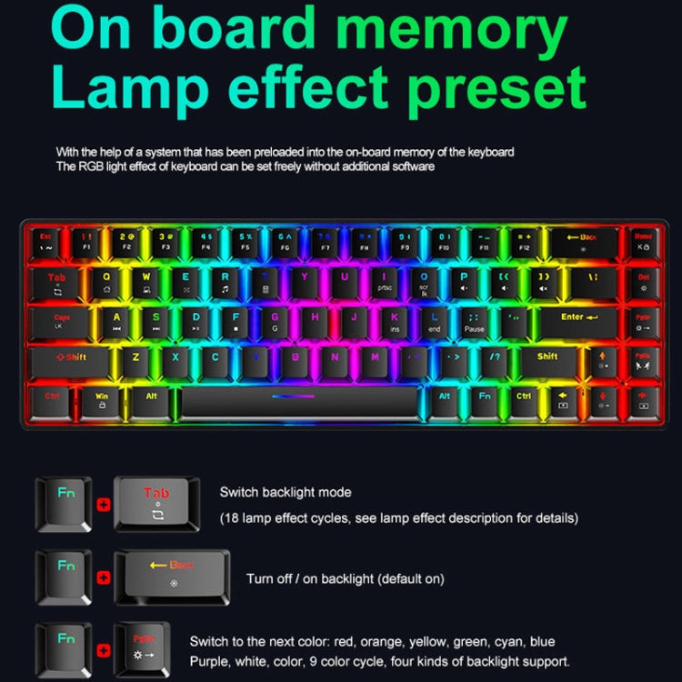 ZIYOU LANG T8 68 Keys RGB Luminous Gaming Mechanical Keyboard, Cable Length:1.6m(Black Tea Shaft) - free shipping - PMC Jewellery - Order now!