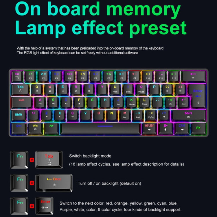 ZIYOU LANG T60 62-Key RGB Luminous Mechanical Wired Keyboard, Cable Length:1.5m(White Red Shaft) - free shipping - PMC Jewellery - Order now!