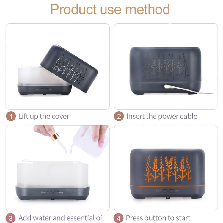 YX-1690 Wood Grain Aroma Diffuser Hollow Flame Humidifier(Black) - free shipping - PMC TechLife - Order now!