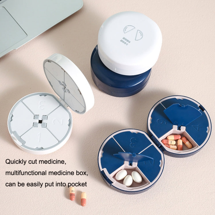Double-layer Round Eight Grids Portable Medicine Box with Cutter(Blue) - free shipping - PMC TechLife - Order now!