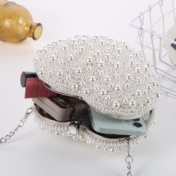 Pearl Evening Bag Ladies Heart Shaped Clutch Single Chain Crossbody Bag(White) - Single-shoulder Bags by PMC TechLife | Online Shopping South Africa | PMC TechLife